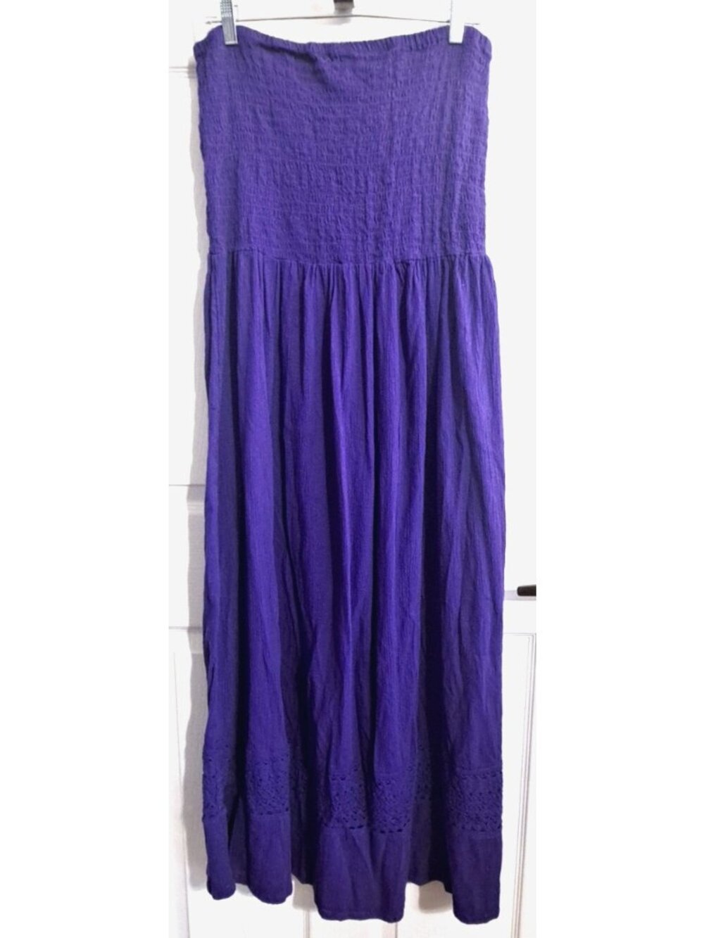 Z Studio Women's 2X Purple Strapless Maxi Dress Smocked Bodice Lace Trim